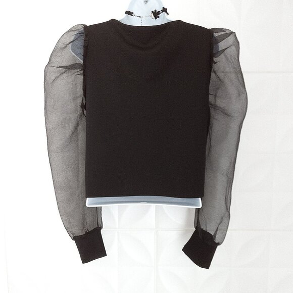 Cropped Organza Puff Sleeve Blouse Black Square Neck Button Front M L Nasty Gal - Picture 8 of 9